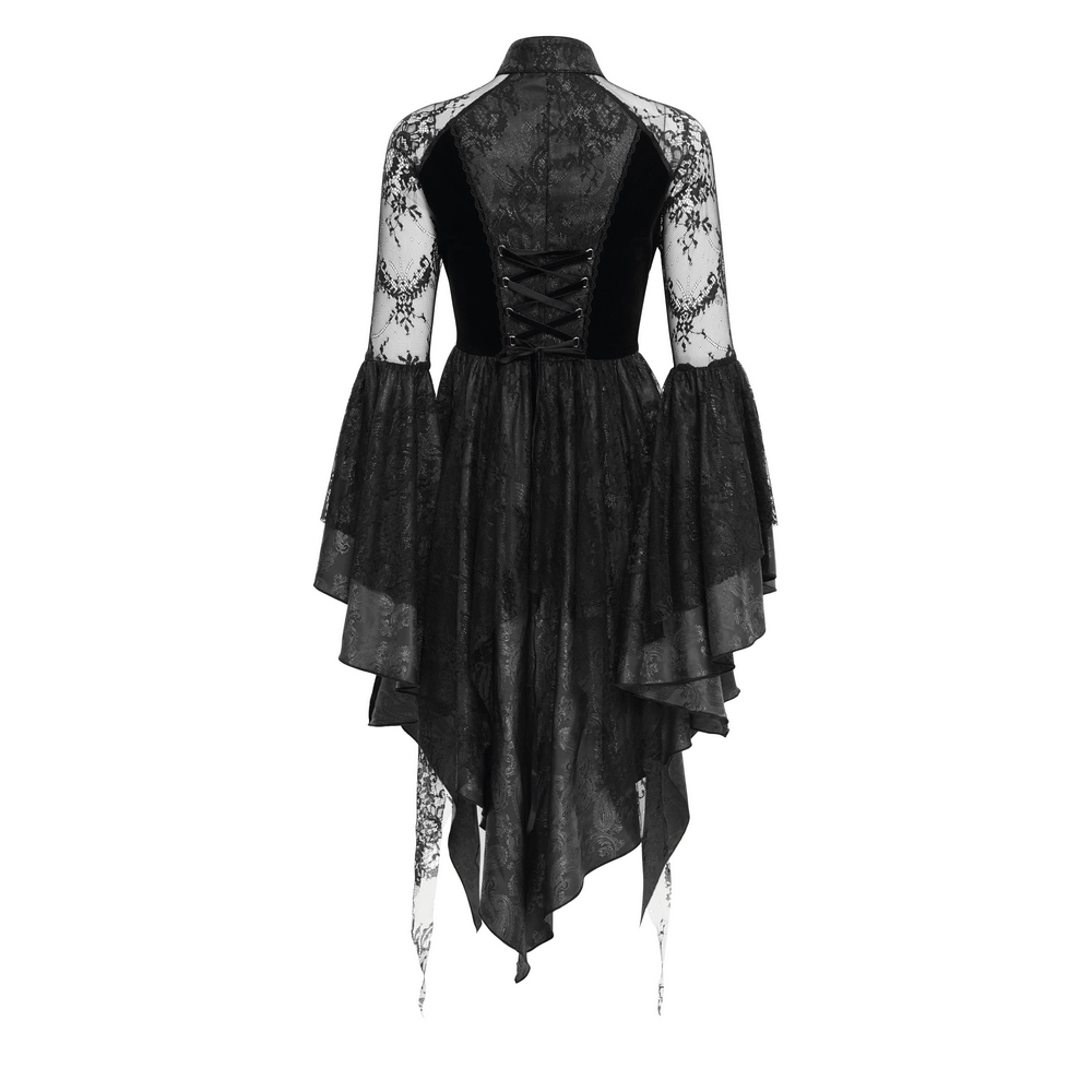 Sheer Lace Dress with Appliques and Flared Sleeves