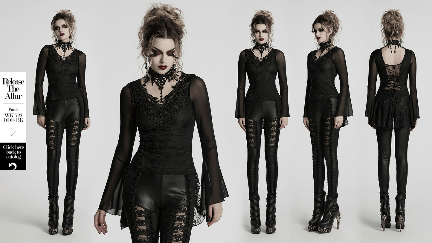 Sheer Lace Gothic Top with Bell Sleeves and Choker