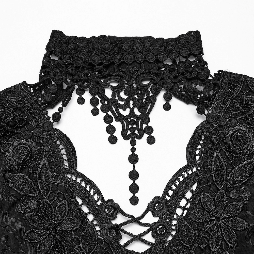 Sheer Lace Gothic Top with Bell Sleeves and Choker