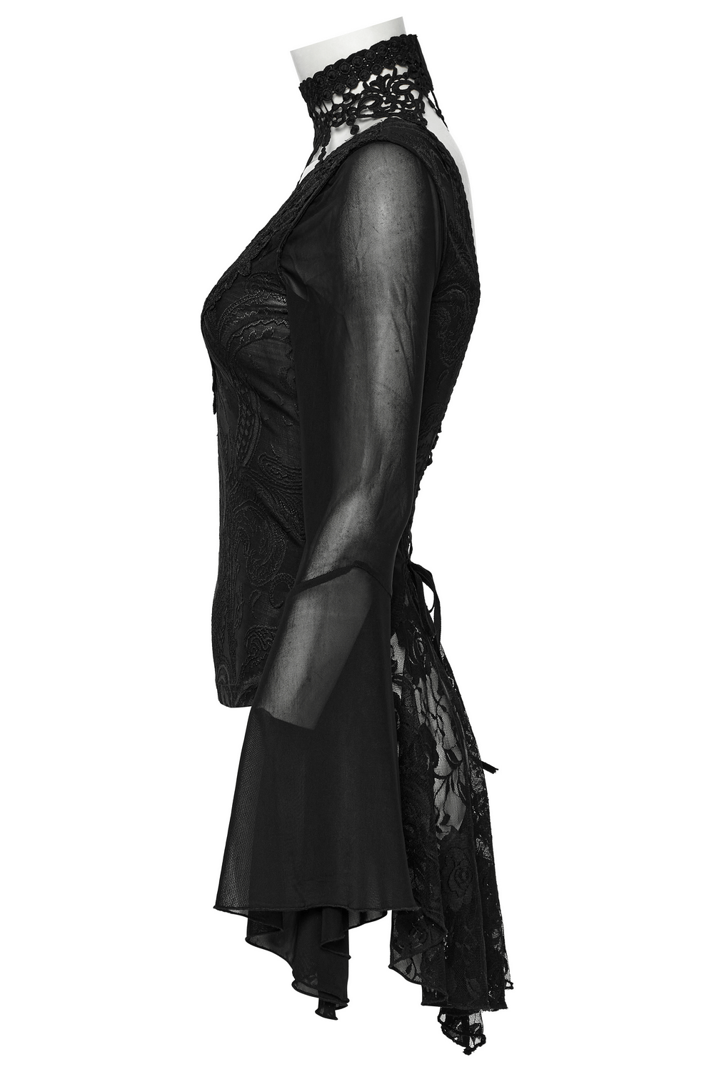 Sheer Lace Gothic Top with Bell Sleeves and Choker