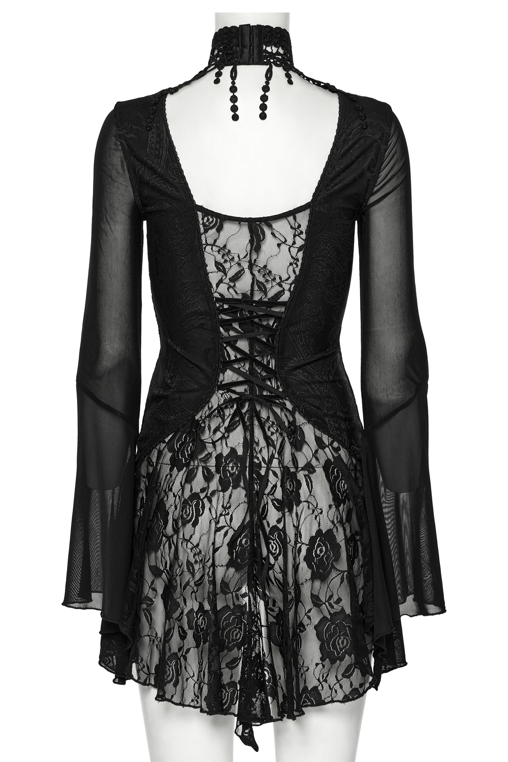 Sheer Lace Gothic Top with Bell Sleeves and Choker