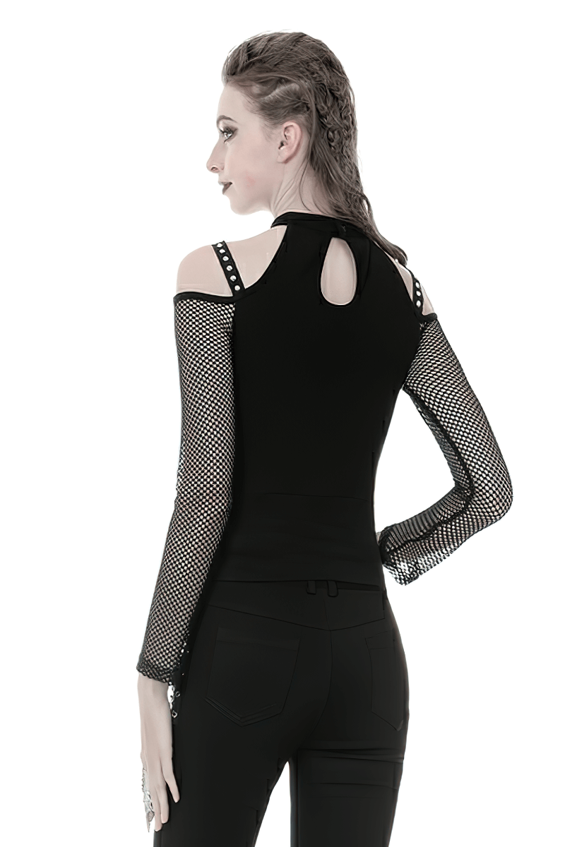 Sheer Mesh Long Sleeved Top With Lace-Up Front