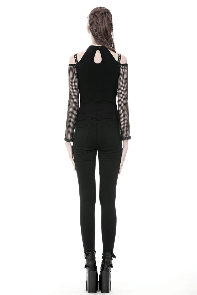 Sheer Mesh Long Sleeved Top With Lace-Up Front