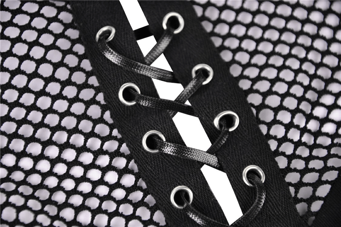 Sheer Mesh Long Sleeved Top With Lace-Up Front