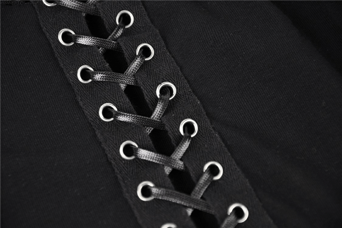 Sheer Mesh Long Sleeved Top With Lace-Up Front