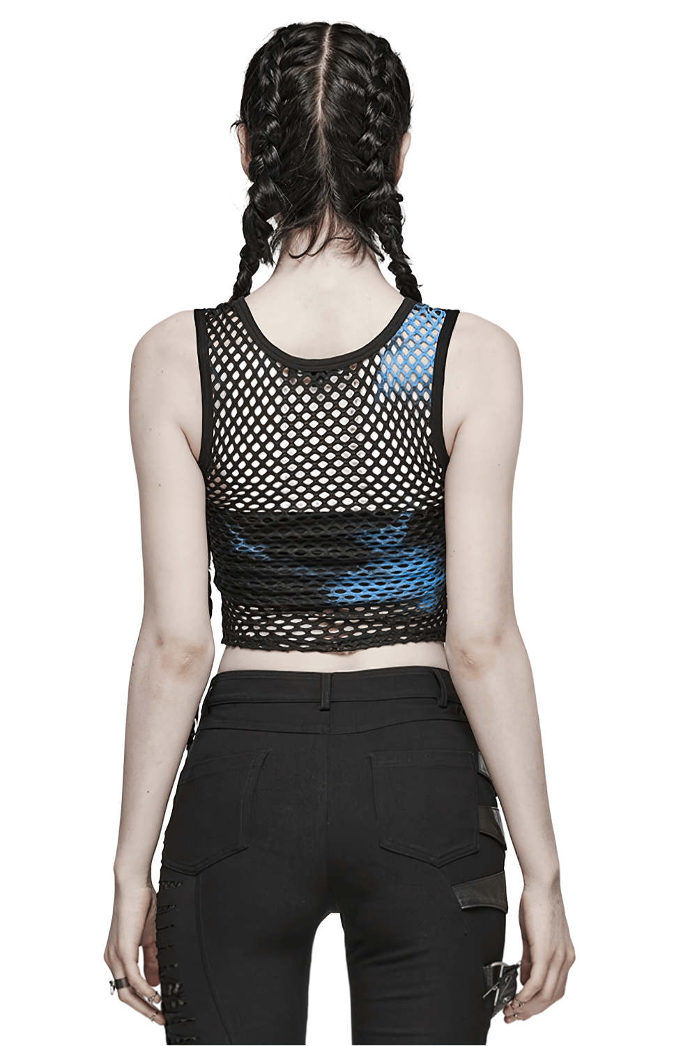 Shic Stylish Black-Blue Punk Tie Dye Mesh Tank Top