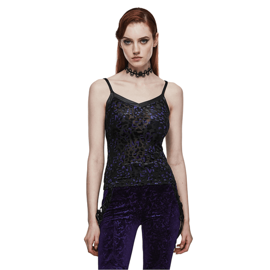 Shimmer Leopard Mesh Goth Women's Camis with V-Neck