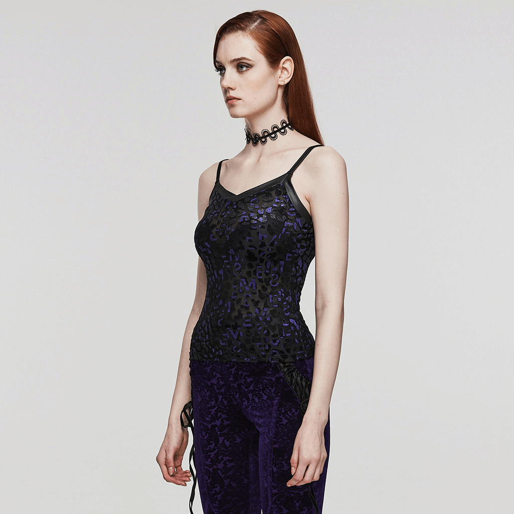 Shimmer Leopard Mesh Goth Women's Camis with V-Neck