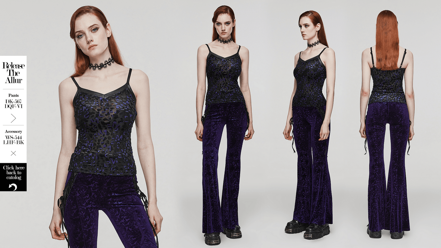 Shimmer Leopard Mesh Goth Women's Camis with V-Neck