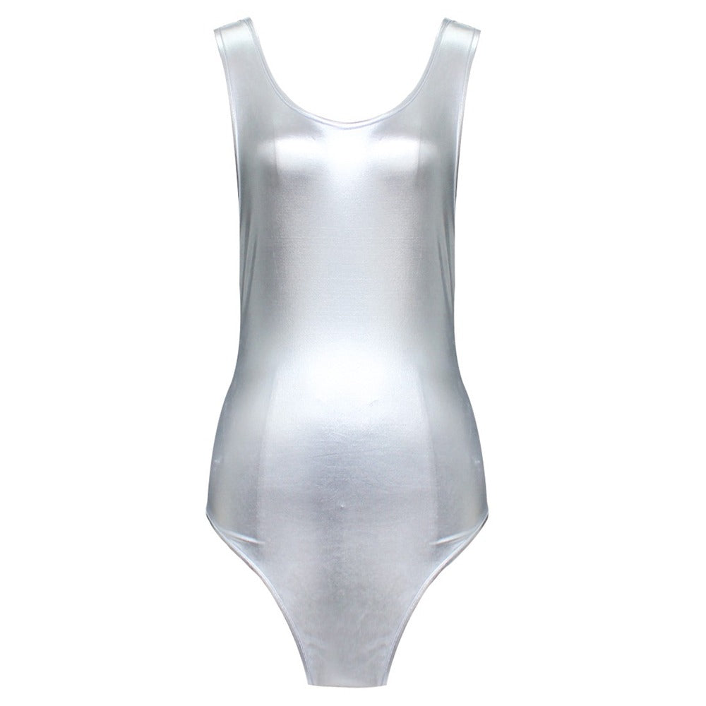 Shiny Latex Women's Bodysuit / Thong Sexy Leotard BodySuit / Faux Leather Erotic One Piece Costume