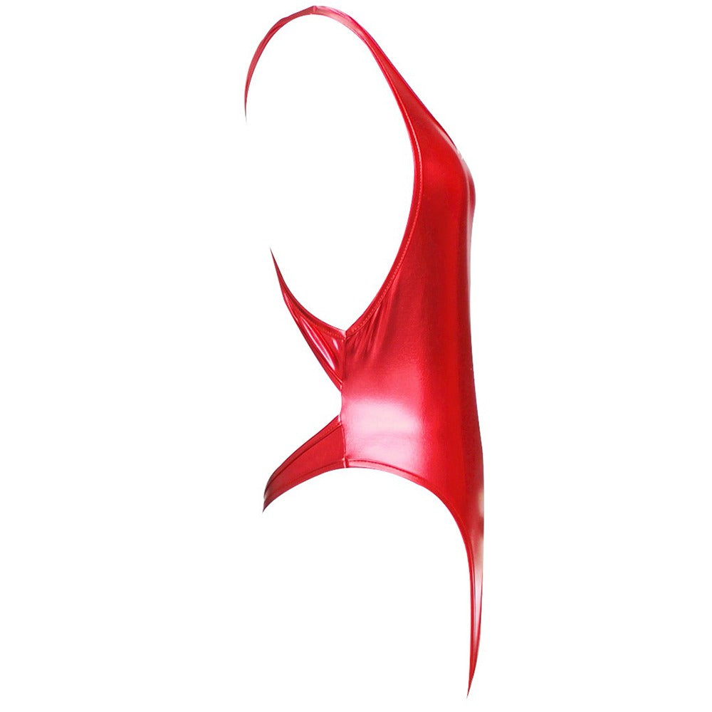 Shiny Latex Women's Bodysuit / Thong Sexy Leotard BodySuit / Faux Leather Erotic One Piece Costume
