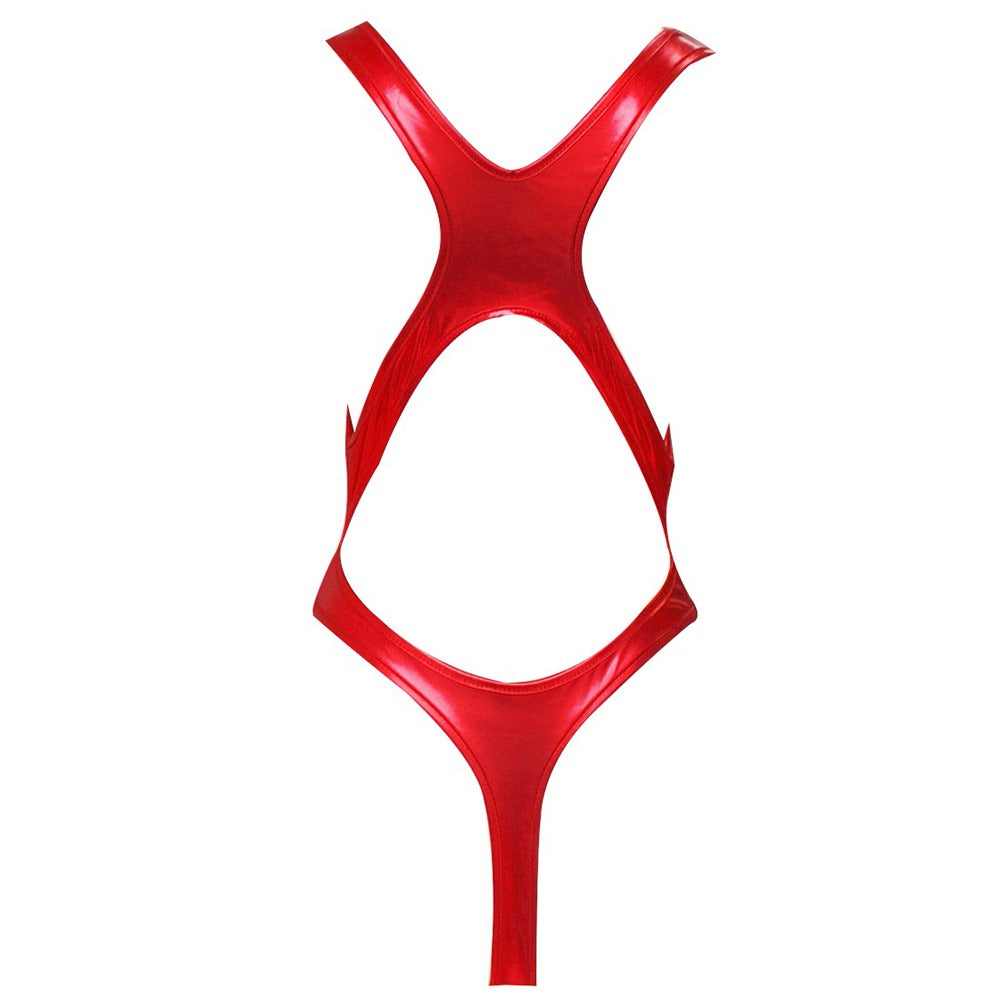 Shiny Latex Women's Bodysuit / Thong Sexy Leotard BodySuit / Faux Leather Erotic One Piece Costume