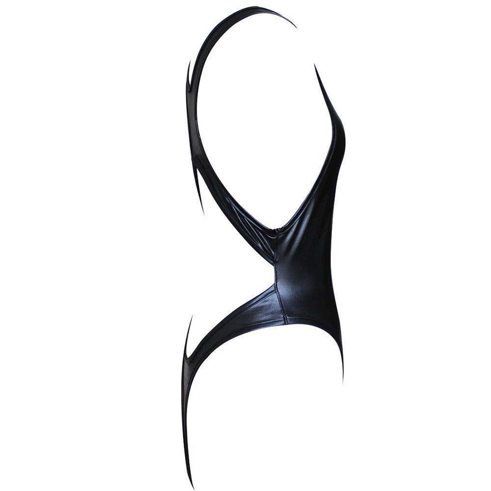 Shiny Latex Women's Bodysuit / Thong Sexy Leotard BodySuit / Faux Leather Erotic One Piece Costume