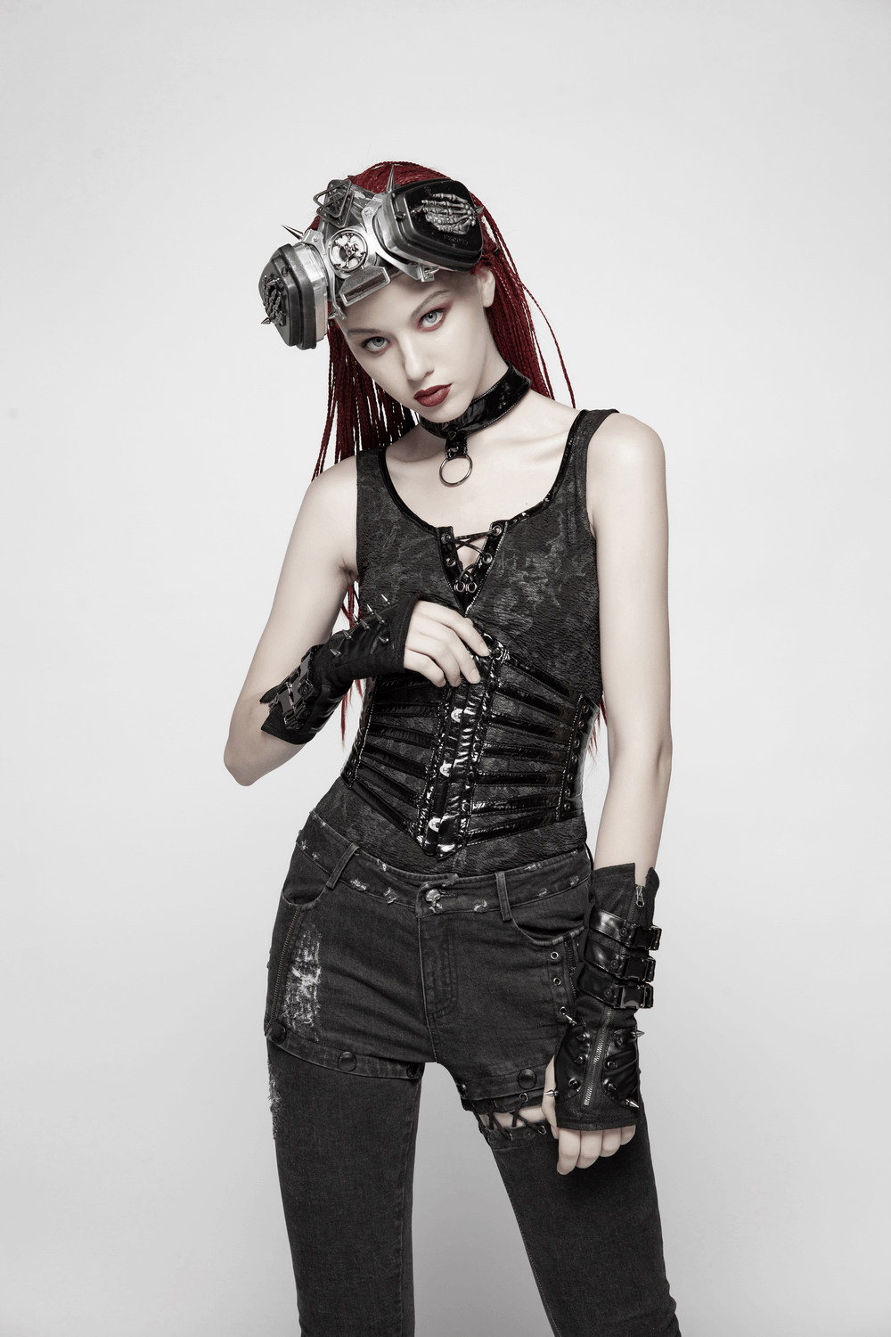 Shiny Patent PU Punk Corset Belt with Steel Buckle