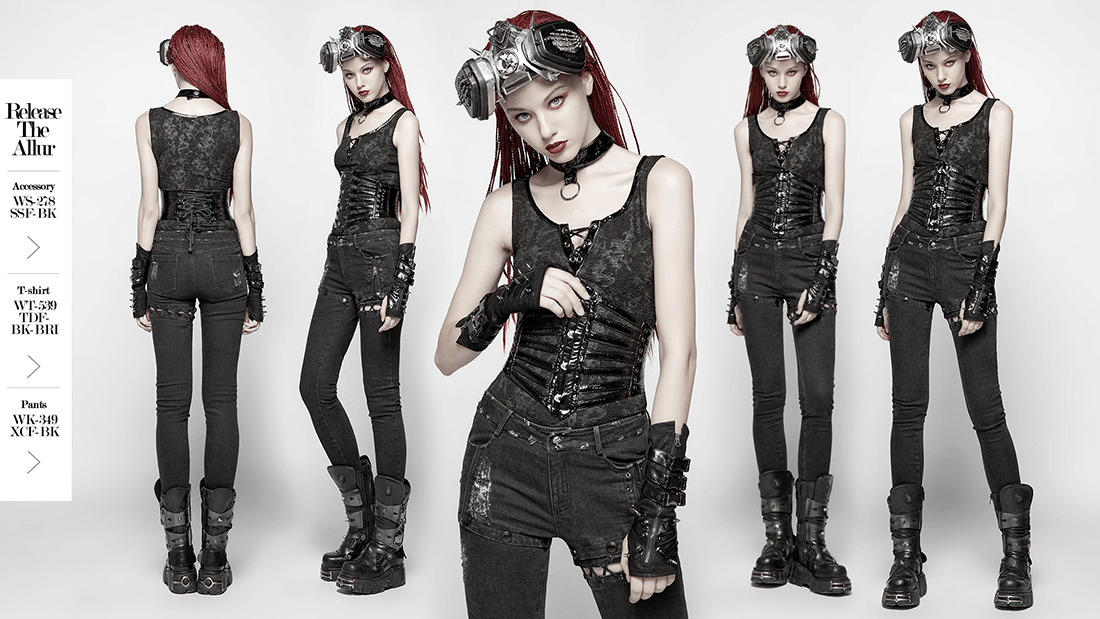 Shiny Patent PU Punk Corset Belt with Steel Buckle