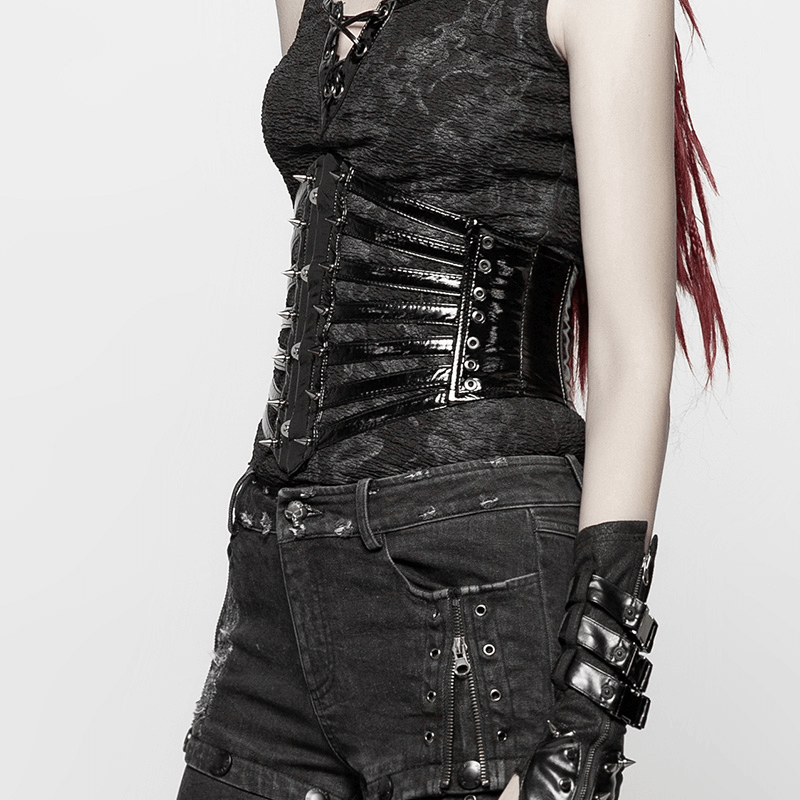 Shiny Patent PU Punk Corset Belt with Steel Buckle