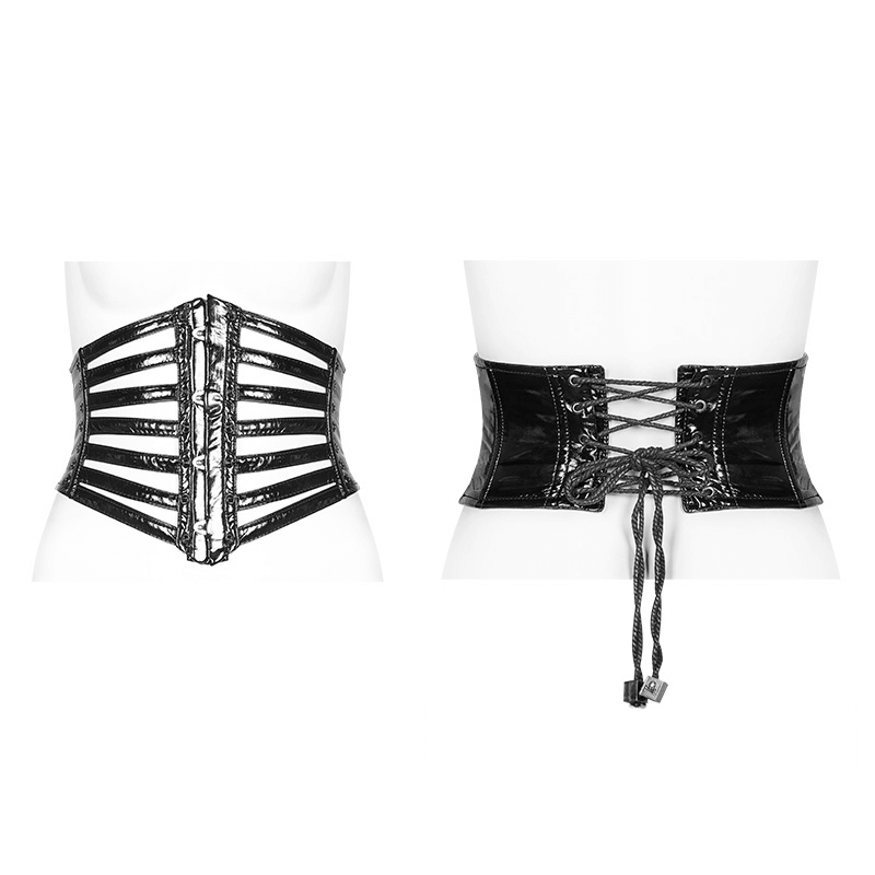 Shiny Patent PU Punk Corset Belt with Steel Buckle