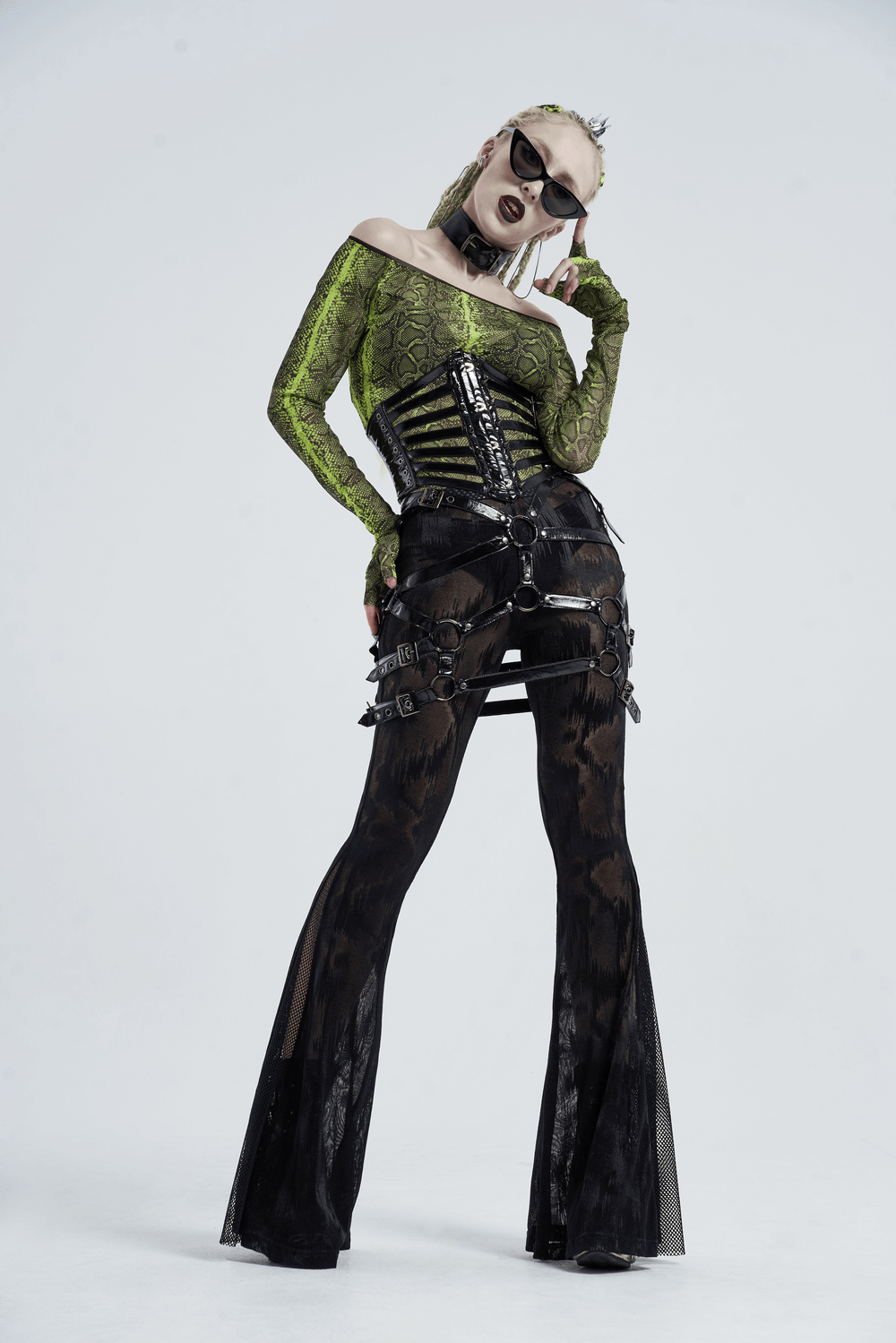 Shiny Patent PU Punk Corset Belt with Steel Buckle