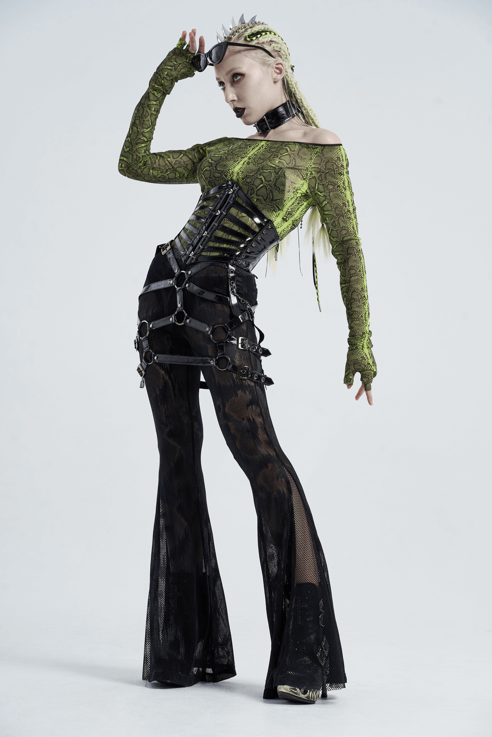 Shiny Patent PU Punk Corset Belt with Steel Buckle