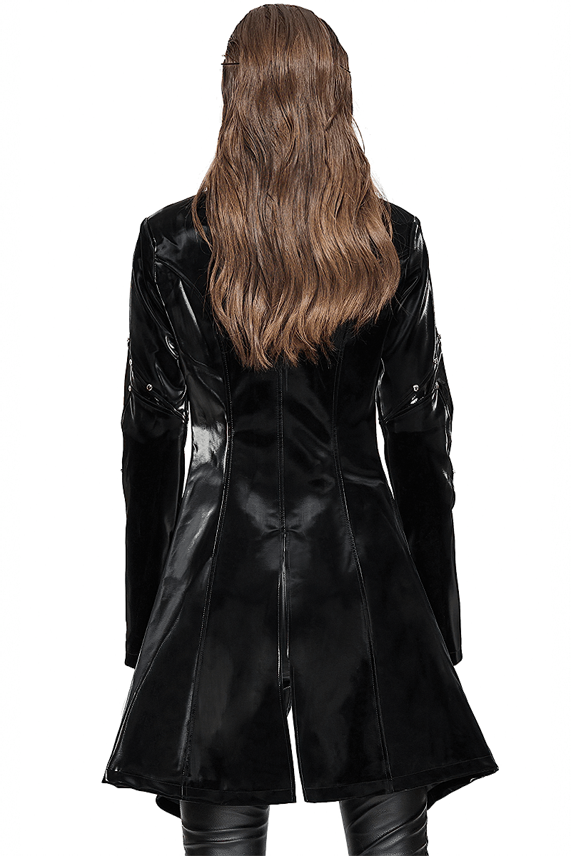 Shiny PU Leather Jackets With Studs / Gothic Front Zip Long Jackets / Alternative Clothing