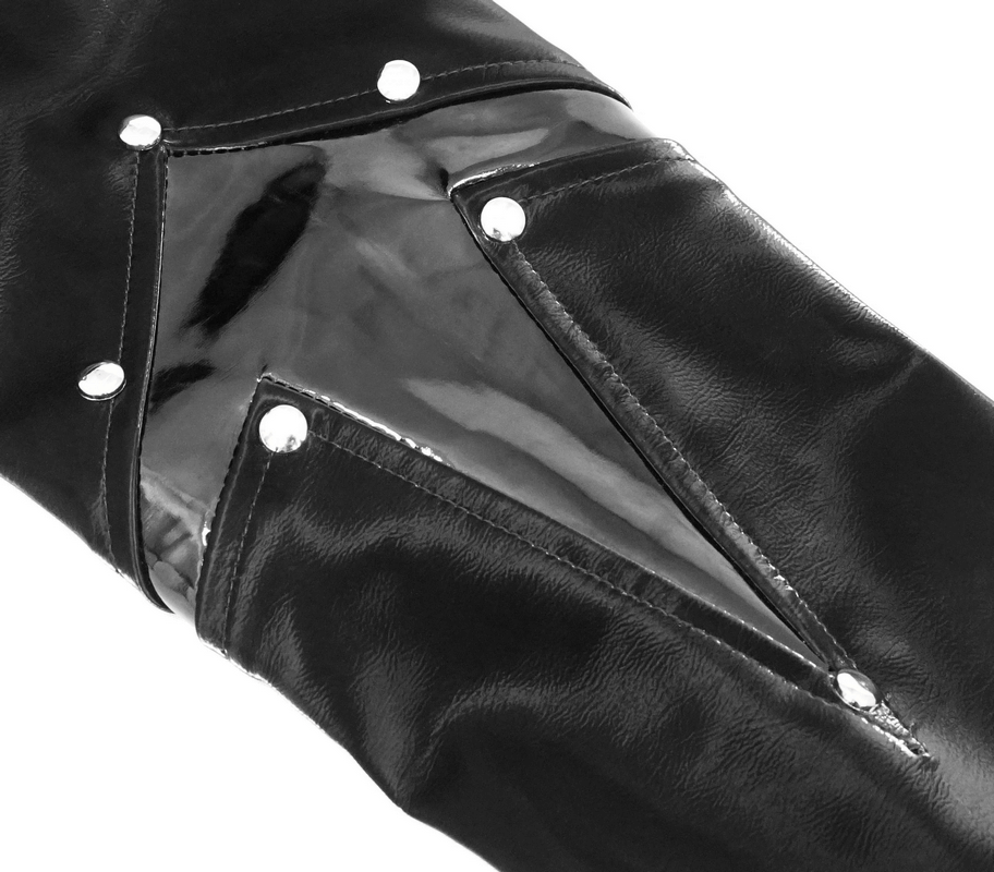 Shiny PU Leather Jackets With Studs / Gothic Front Zip Long Jackets / Alternative Clothing
