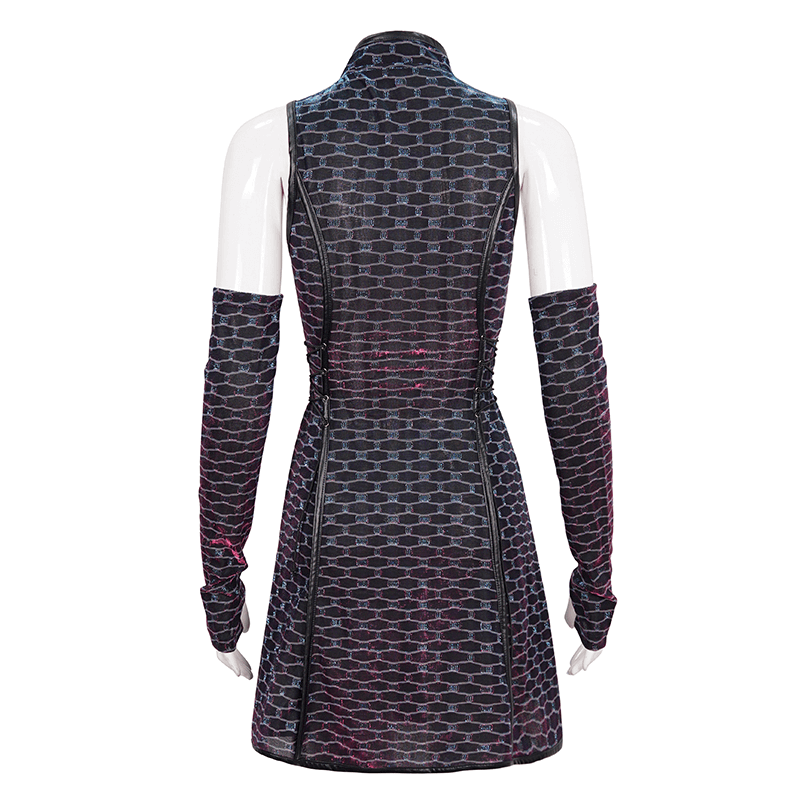 Short Punk Dress with Lace-up On Waist / Extraordinary Women's Dress with Detachable Long Gloves