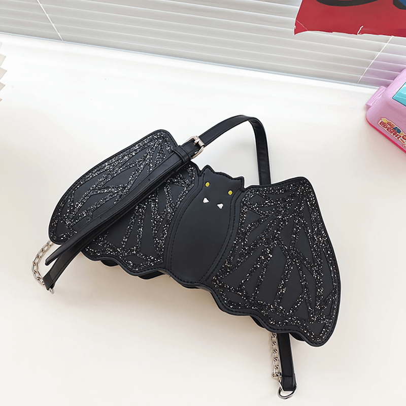 Shoulder Small Bag in Form Bat with Sequins / Halloween Accessories