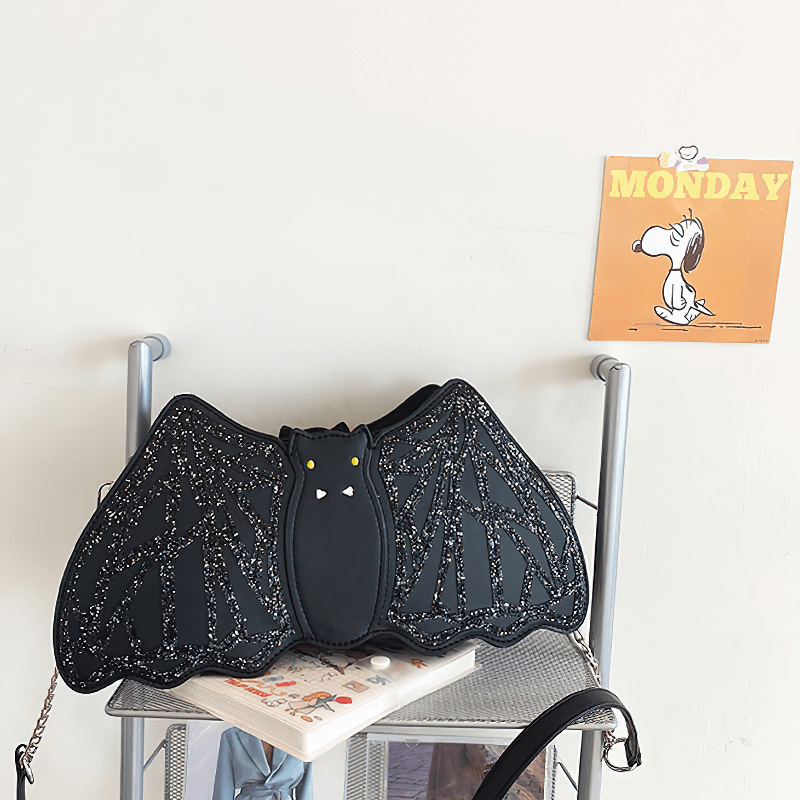 Shoulder Small Bag in Form Bat with Sequins / Halloween Accessories