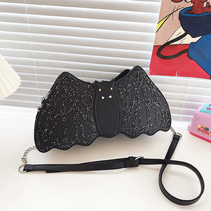 Shoulder Small Bag in Form Bat with Sequins / Halloween Accessories
