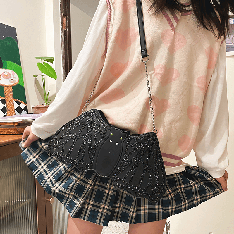Shoulder Small Bag in Form Bat with Sequins / Halloween Accessories