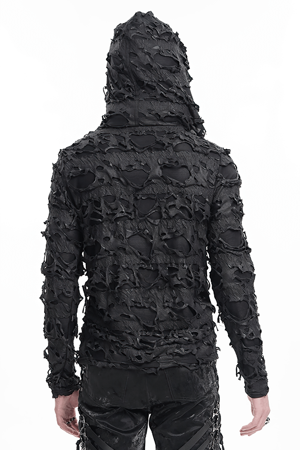 Shredded Gothic Hooded Hodie with Lace-Up Design