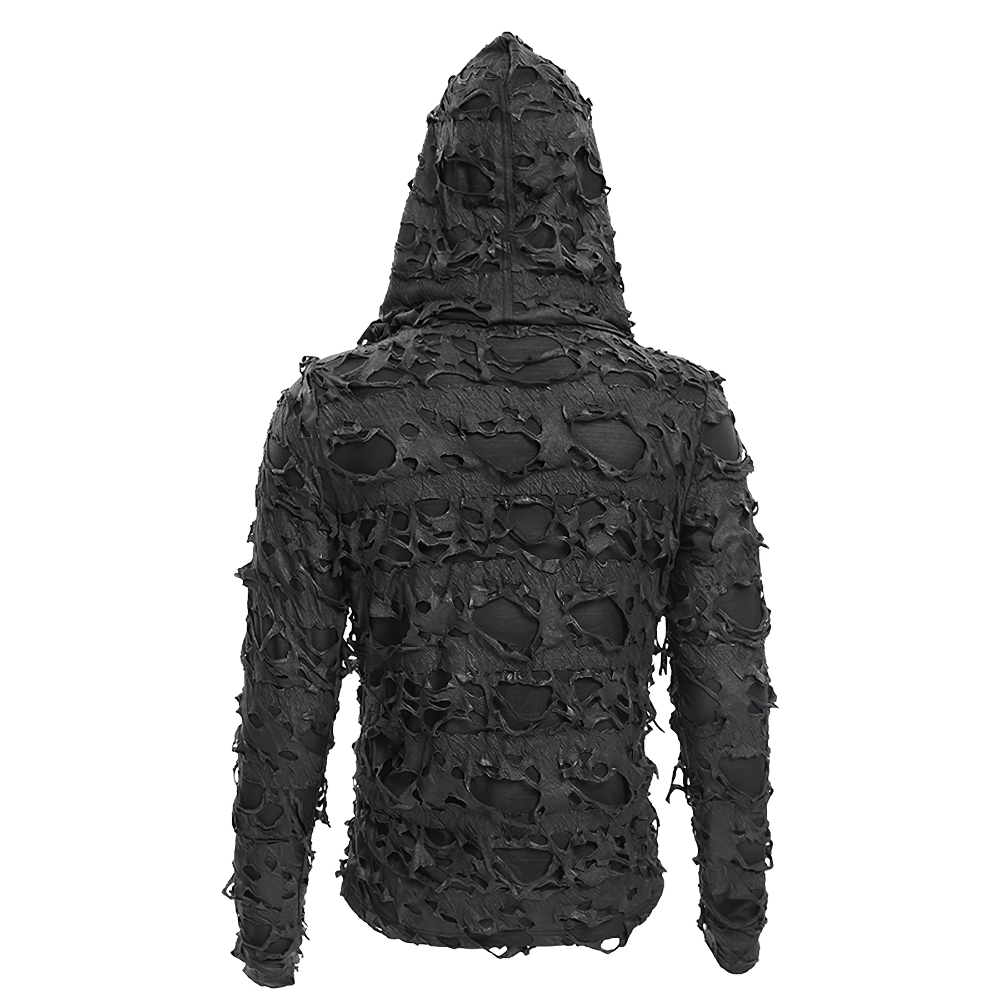 Shredded Gothic Hooded Hodie with Lace-Up Design