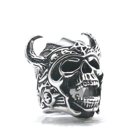 Silver Color 316L Stainless Steel Viking Warrior Skull Rings / Nordic God of War / Biker Jewelry