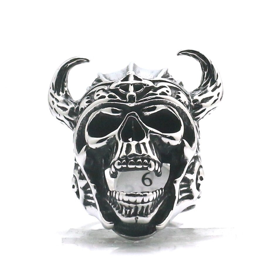 Silver Color 316L Stainless Steel Viking Warrior Skull Rings / Nordic God of War / Biker Jewelry