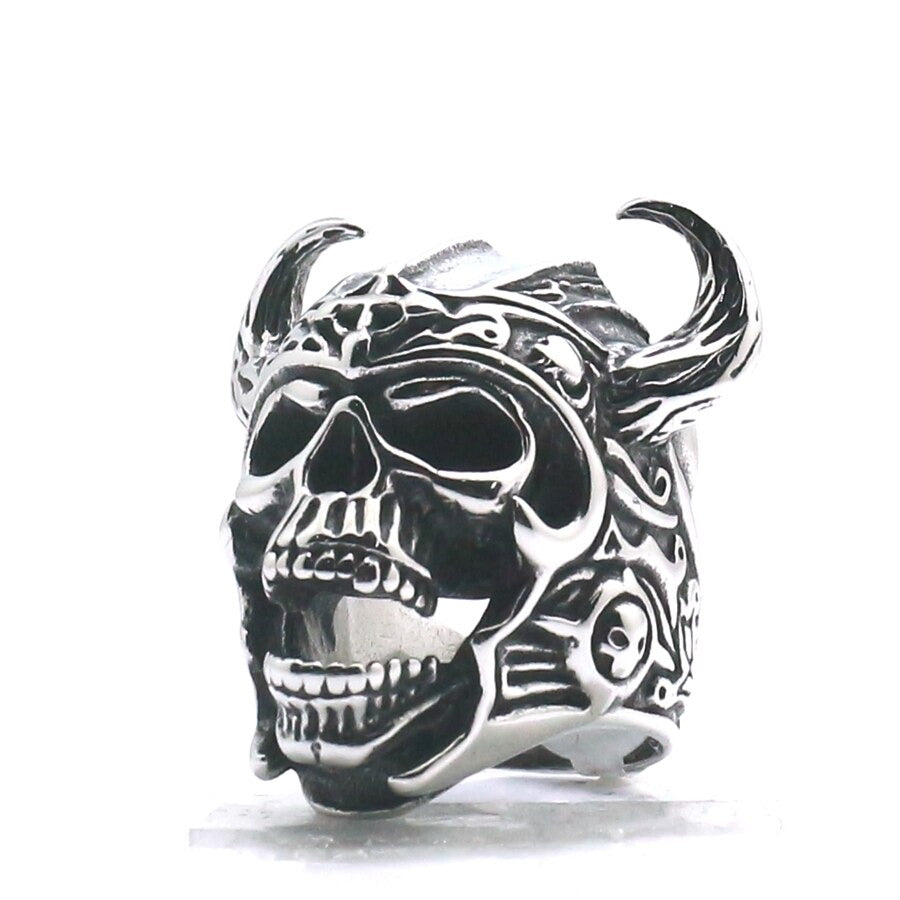 Silver Color 316L Stainless Steel Viking Warrior Skull Rings / Nordic God of War / Biker Jewelry