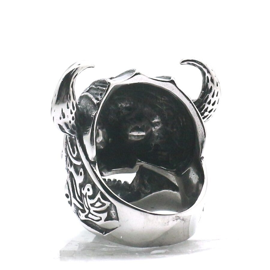 Silver Color 316L Stainless Steel Viking Warrior Skull Rings / Nordic God of War / Biker Jewelry