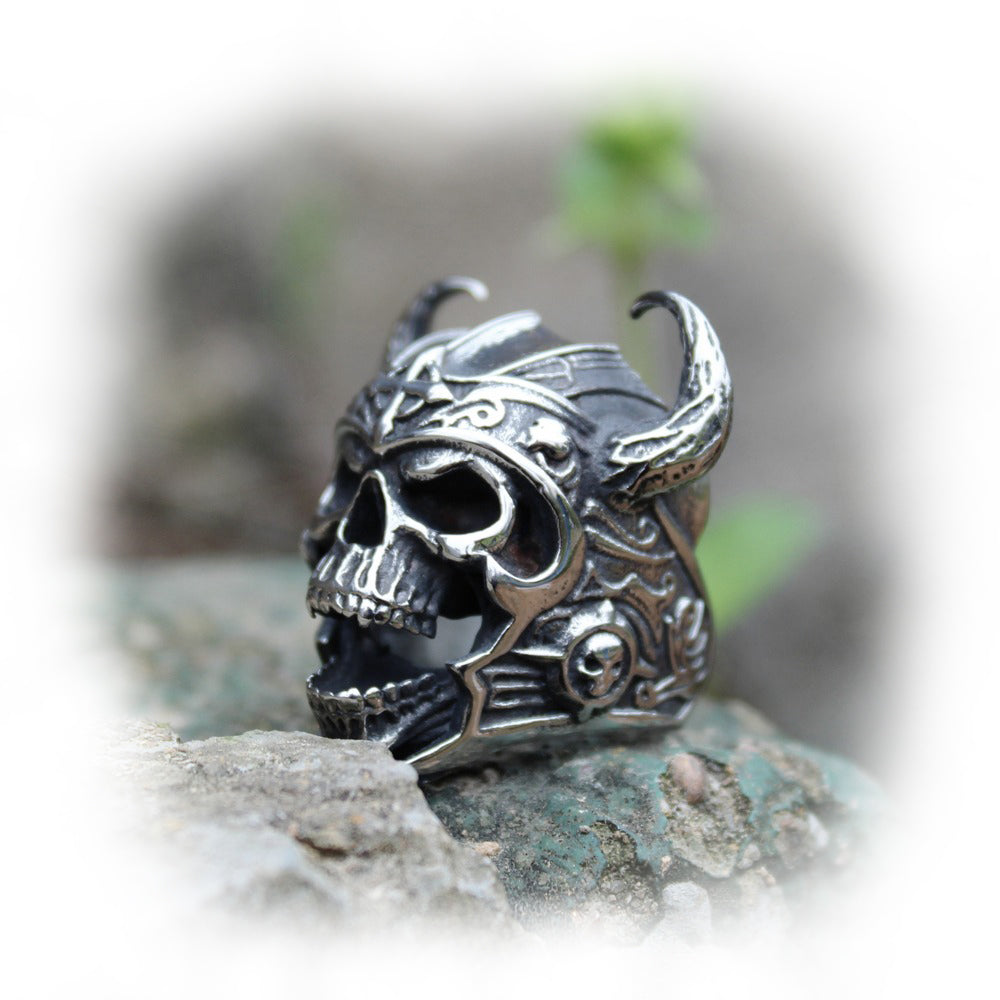 Silver Color 316L Stainless Steel Viking Warrior Skull Rings / Nordic God of War / Biker Jewelry