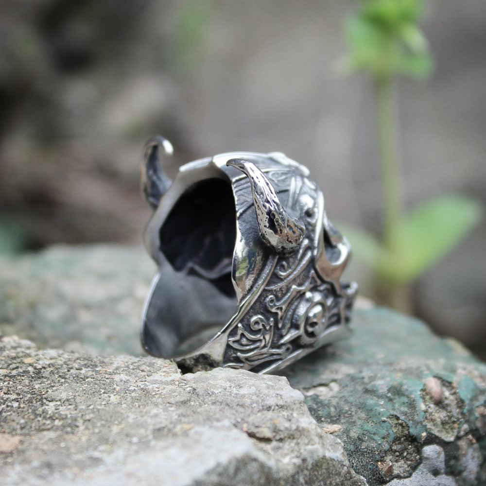 Silver Color 316L Stainless Steel Viking Warrior Skull Rings / Nordic God of War / Biker Jewelry