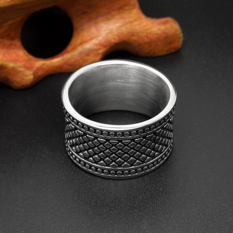 Silver Color Grid Pattern Men's And Women's Ring / Unisex Wide Finger Ring / Stainless Steel Jewelry