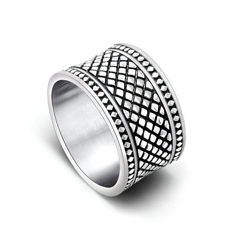 Silver Color Grid Pattern Men's And Women's Ring / Unisex Wide Finger Ring / Stainless Steel Jewelry