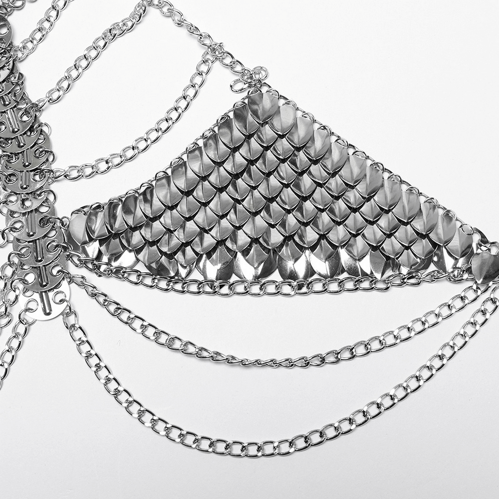 Silver Dragon Scale Chain Bra Harness for Women