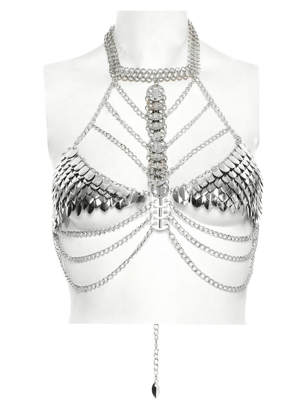 Silver Dragon Scale Chain Bra Harness for Women