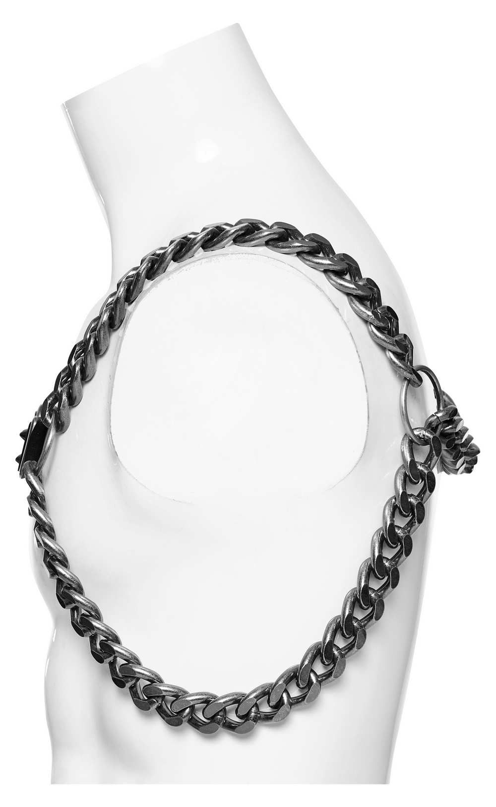 Silver-Linked Punk Chain Harness With Buckles for Men
