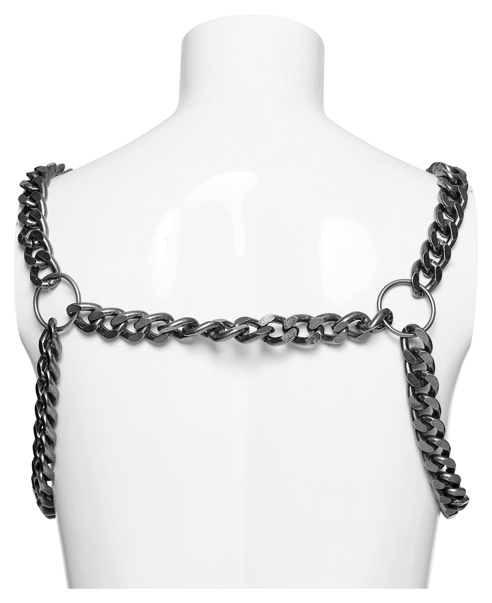 Silver-Linked Punk Chain Harness With Buckles for Men