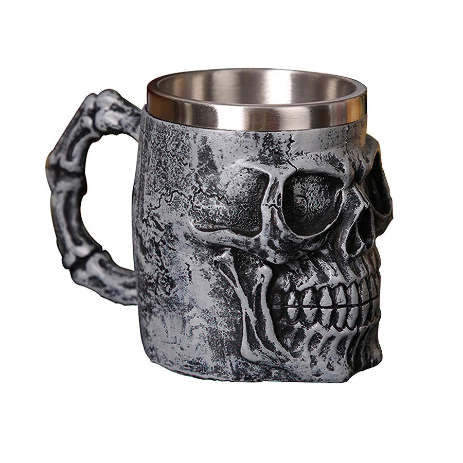 Silver Skull King Resin and Stainless Steel Beer 450ml Mug / Retro Viking Pub Bar Mug