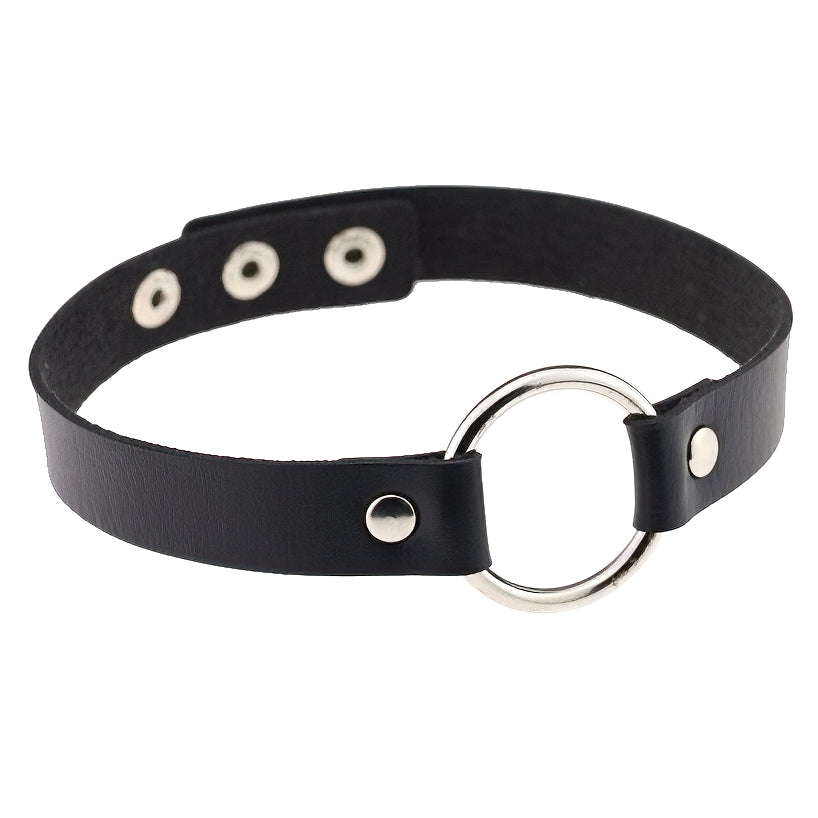 Simple Design Black Gothic Choker With Zinc Alloy Ring / PU Leather Fashion Necklace / Neck Jewelry