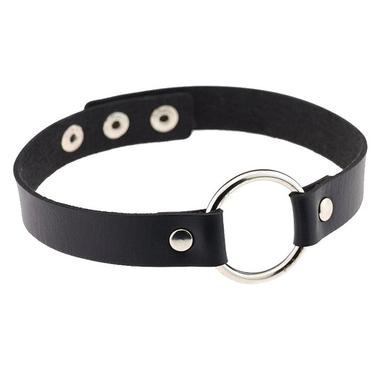 Simple Design Black Gothic Choker With Zinc Alloy Ring / PU Leather Fashion Necklace / Neck Jewelry
