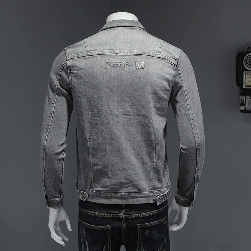 Single-breasted Denim Jacket with Turndown Collar / Men's Slim Fit Gray Jacket / Male Cool Outfits
