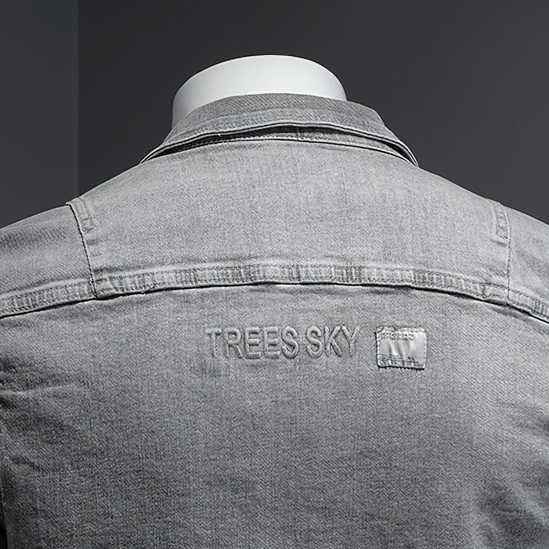 Single-breasted Denim Jacket with Turndown Collar / Men's Slim Fit Gray Jacket / Male Cool Outfits