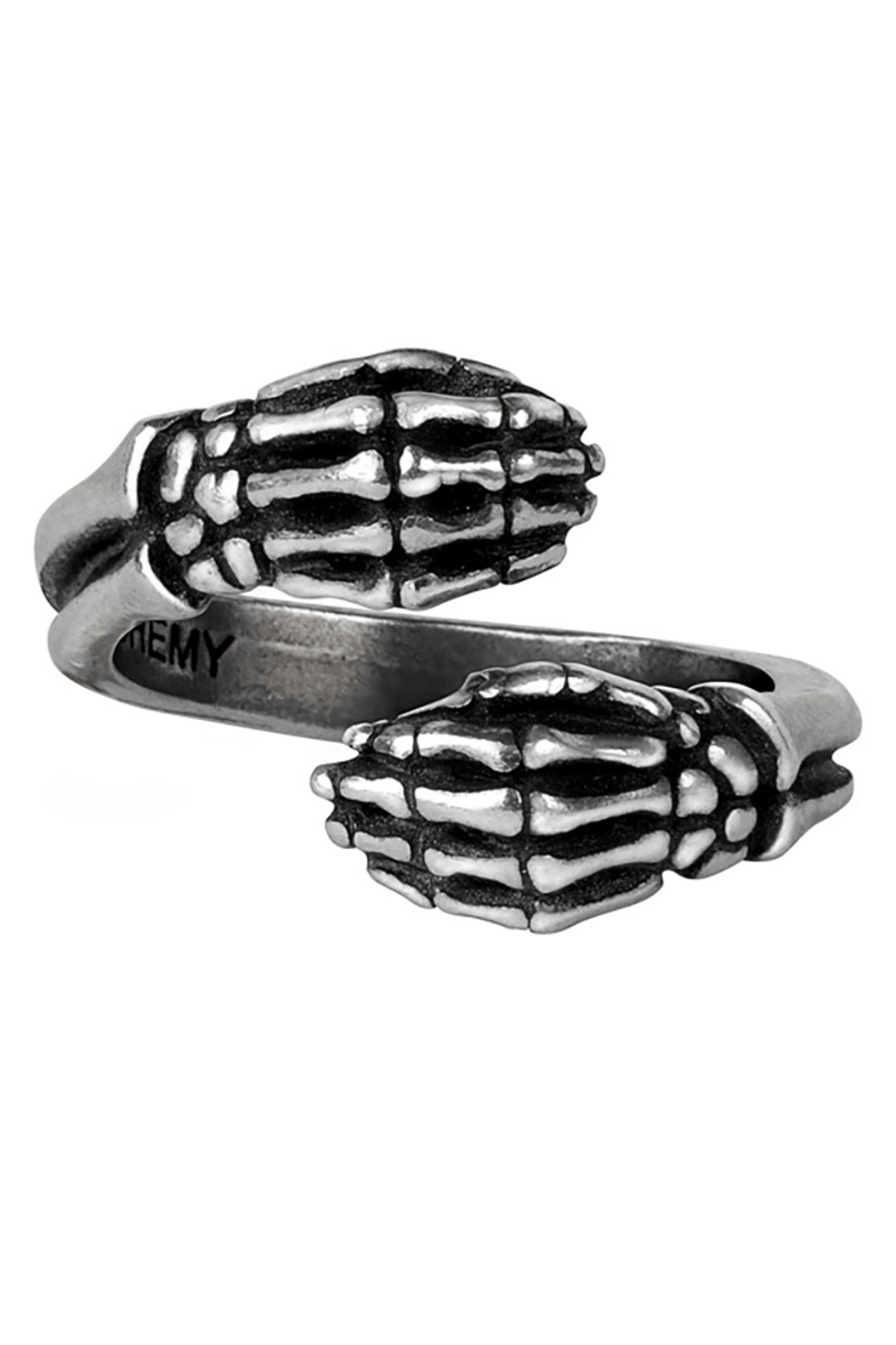 Skeletal Hands Last Embrace Ring in Pewter with Hug Design
